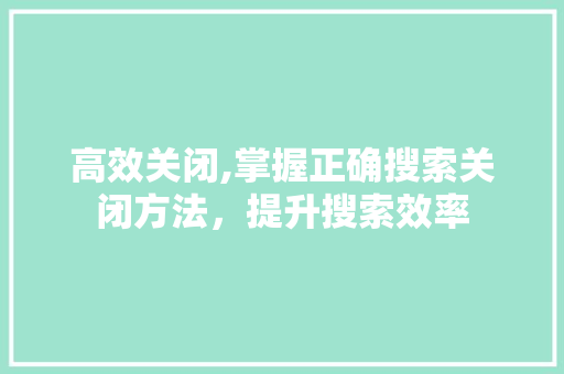 高效关闭,掌握正确搜索关闭方法，提升搜索效率 GoogleSEO