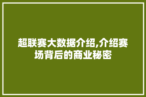 超联赛大数据介绍,介绍赛场背后的商业秘密 百度SEO