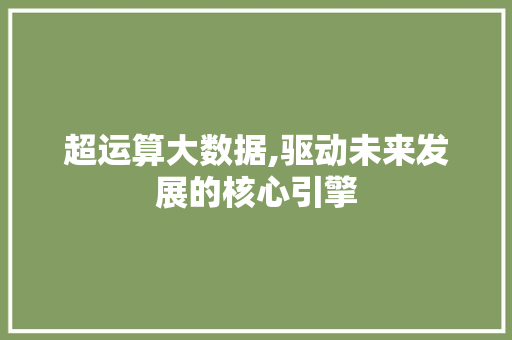 超运算大数据,驱动未来发展的核心引擎 搜狗SEO