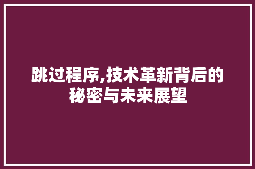 跳过程序,技术革新背后的秘密与未来展望 搜狗SEO