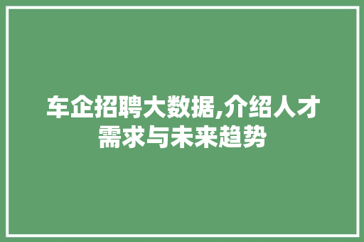 车企招聘大数据,介绍人才需求与未来趋势 神马SEO