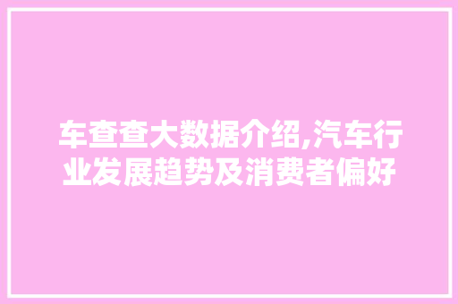 车查查大数据介绍,汽车行业发展趋势及消费者偏好 神马SEO
