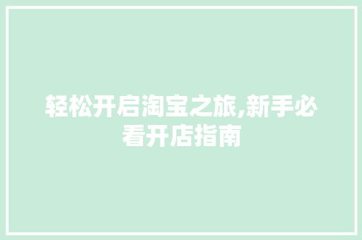 轻松开启淘宝之旅,新手必看开店指南 百度SEO