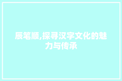 辰笔顺,探寻汉字文化的魅力与传承 搜狗SEO