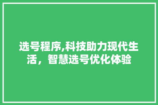 选号程序,科技助力现代生活，智慧选号优化体验 必应SEO
