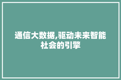 通信大数据,驱动未来智能社会的引擎 必应SEO