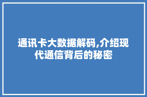 通讯卡大数据解码,介绍现代通信背后的秘密 神马SEO