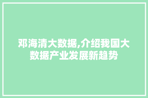 邓海清大数据,介绍我国大数据产业发展新趋势 必应SEO