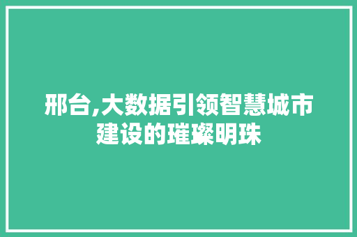 邢台,大数据引领智慧城市建设的璀璨明珠 GoogleSEO