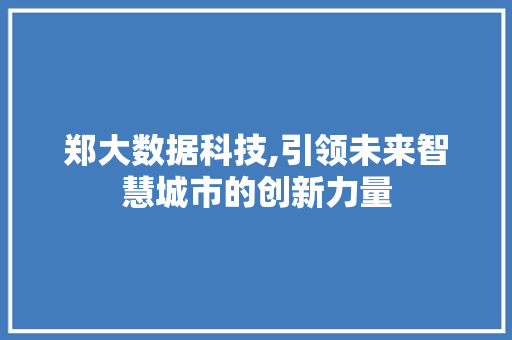 郑大数据科技,引领未来智慧城市的创新力量 神马SEO