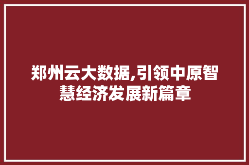 郑州云大数据,引领中原智慧经济发展新篇章 神马SEO