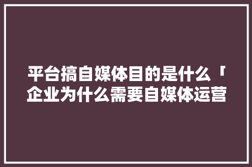 平台搞自媒体目的是什么「企业为什么需要自媒体运营」 平台搞自媒体目的是什么「企业为什么需要自媒体运营」 百度SEO