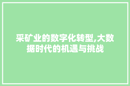 采矿业的数字化转型,大数据时代的机遇与挑战 搜狗SEO