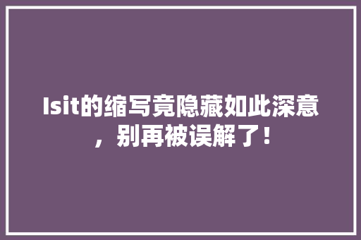 Isit的缩写竟隐藏如此深意，别再被误解了！ 必应SEO
