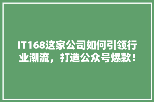 IT168这家公司如何引领行业潮流，打造公众号爆款！ 神马SEO