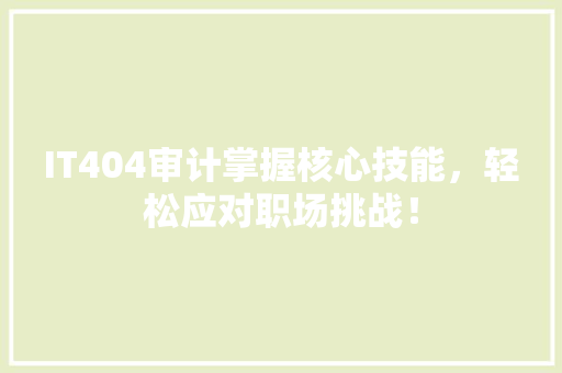 IT404审计掌握核心技能，轻松应对职场挑战！ 百度SEO
