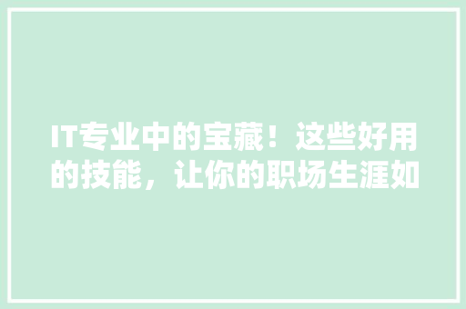 IT专业中的宝藏！这些好用的技能，让你的职场生涯如虎添翼 神马SEO