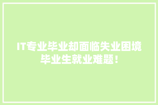 IT专业毕业却面临失业困境毕业生就业难题！