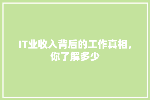 IT业收入背后的工作真相，你了解多少