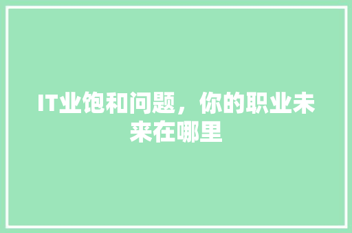 IT业饱和问题，你的职业未来在哪里