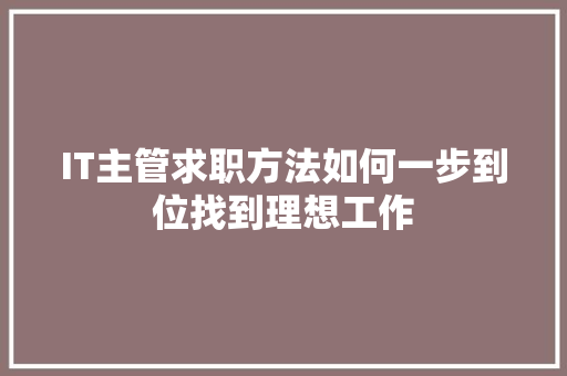 IT主管求职方法如何一步到位找到理想工作 GoogleSEO