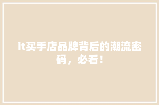it买手店品牌背后的潮流密码，必看！ 必应SEO