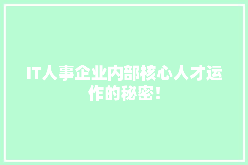 IT人事企业内部核心人才运作的秘密！