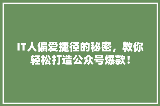 IT人偏爱捷径的秘密，教你轻松打造公众号爆款！