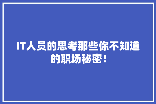 IT人员的思考那些你不知道的职场秘密！ 搜狗SEO
