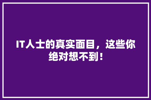 IT人士的真实面目，这些你绝对想不到！