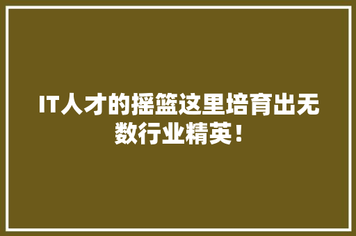 IT人才的摇篮这里培育出无数行业精英！
