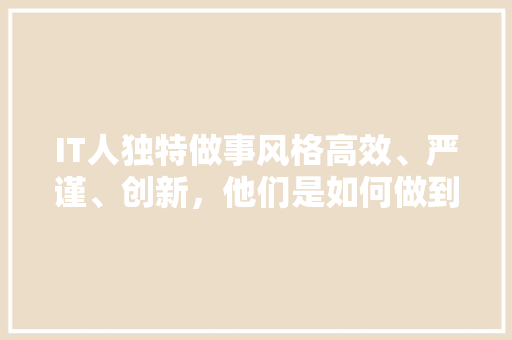 IT人独特做事风格高效、严谨、创新，他们是如何做到的 神马SEO