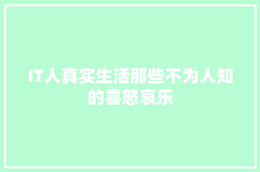 IT人真实生活那些不为人知的喜怒哀乐