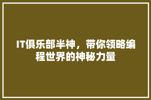 IT俱乐部半神，带你领略编程世界的神秘力量