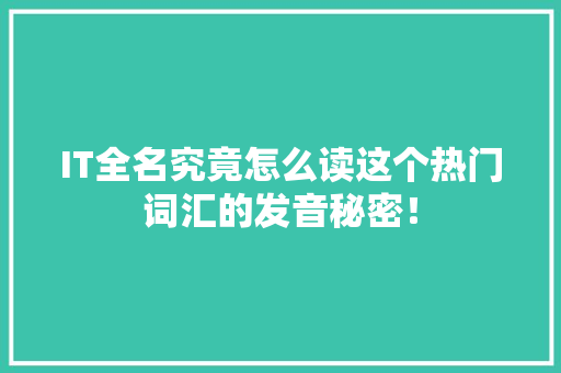 IT全名究竟怎么读这个热门词汇的发音秘密！