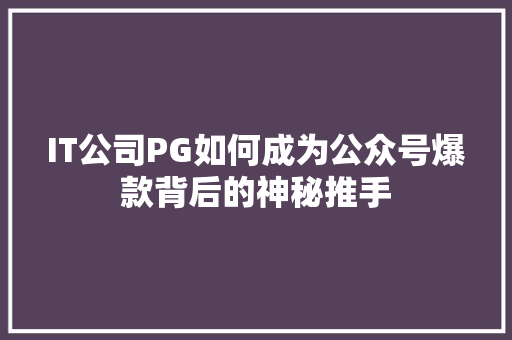 IT公司PG如何成为公众号爆款背后的神秘推手 神马SEO