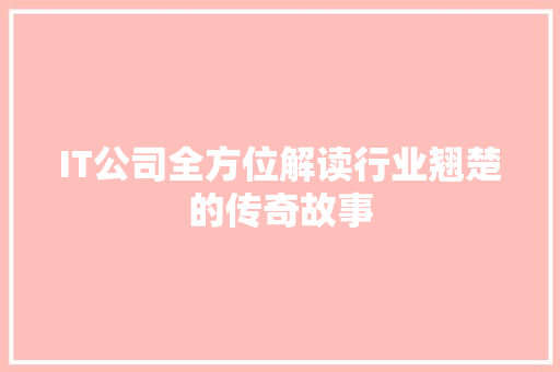 IT公司全方位解读行业翘楚的传奇故事
