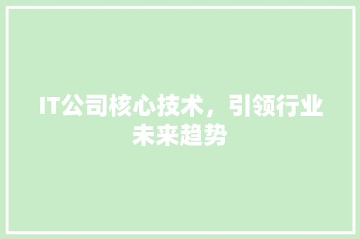 IT公司核心技术，引领行业未来趋势