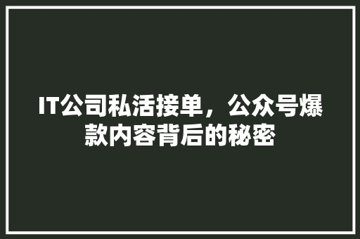 IT公司私活接单，公众号爆款内容背后的秘密