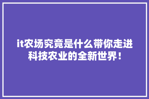it农场究竟是什么带你走进科技农业的全新世界！ GoogleSEO