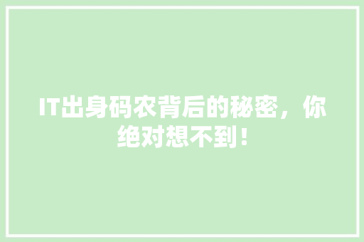 IT出身码农背后的秘密，你绝对想不到！