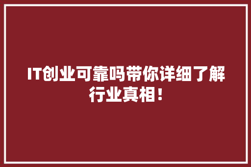 IT创业可靠吗带你详细了解行业真相！ 神马SEO