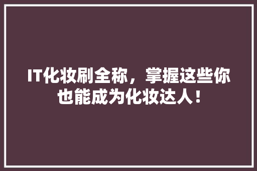 IT化妆刷全称，掌握这些你也能成为化妆达人！ 百度SEO