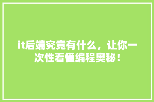 it后端究竟有什么，让你一次性看懂编程奥秘！ 搜狗SEO