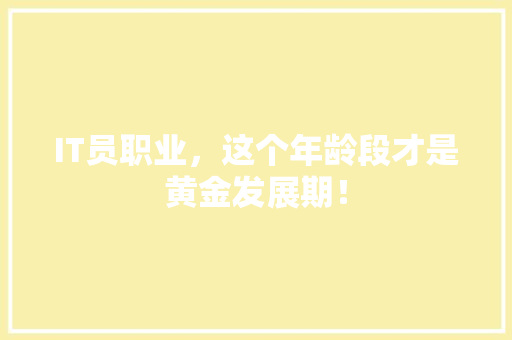 IT员职业，这个年龄段才是黄金发展期！ 神马SEO