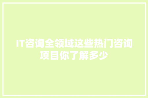 IT咨询全领域这些热门咨询项目你了解多少 神马SEO