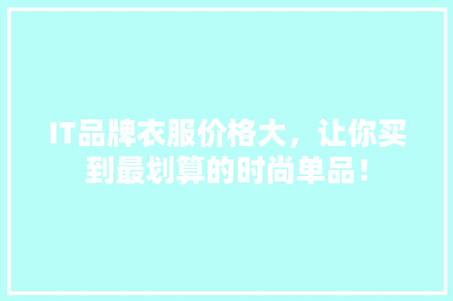 IT品牌衣服价格大，让你买到最划算的时尚单品！ 神马SEO