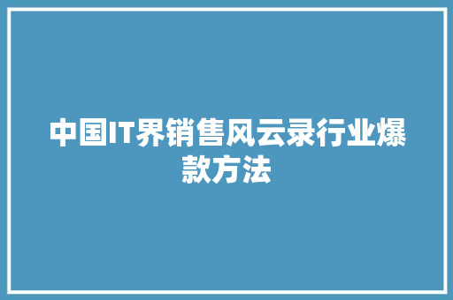 中国IT界销售风云录行业爆款方法 百度SEO