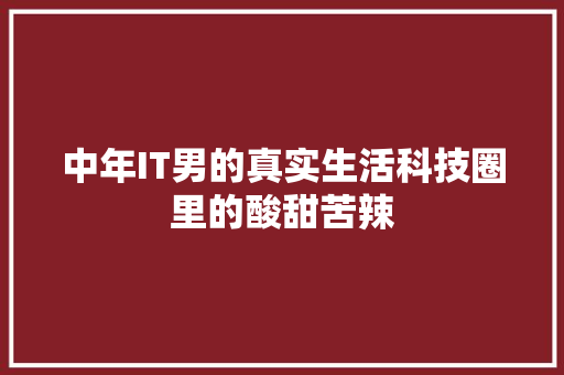 中年IT男的真实生活科技圈里的酸甜苦辣