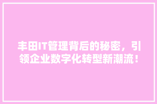 丰田IT管理背后的秘密，引领企业数字化转型新潮流！ 百度SEO